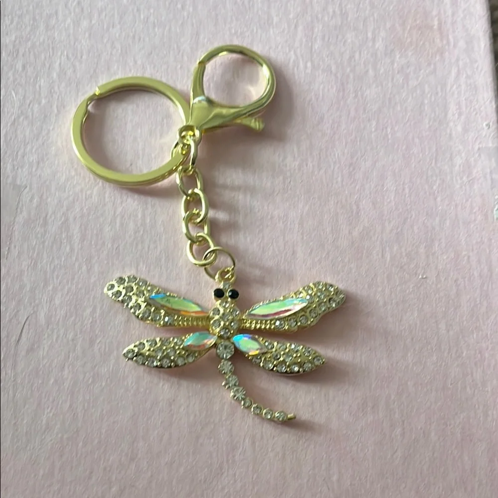 Gold Dragonfly Keychain with Rhinestones